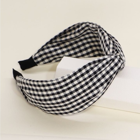 Gingham Print Twist Decor Top Knot Headband - Picture 2 of 3